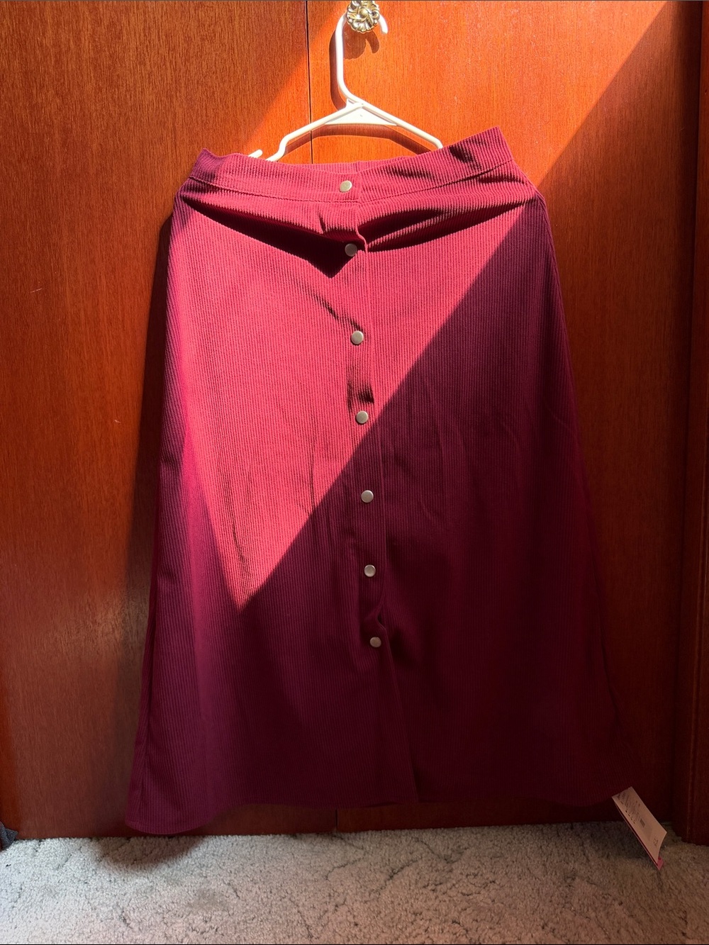 Cider Burgundy Button-Front Midi Skirt